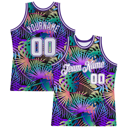Custom Purple White-Purple 3D Pattern Tropical Hawaii Plants Authentic Basketball Jersey - Sky-Custom
