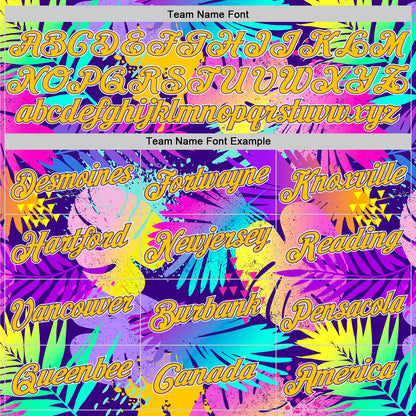 Custom Purple Gold-White 3D Pattern Tropical Hawaii Plants Authentic Basketball Jersey - Sky-Custom