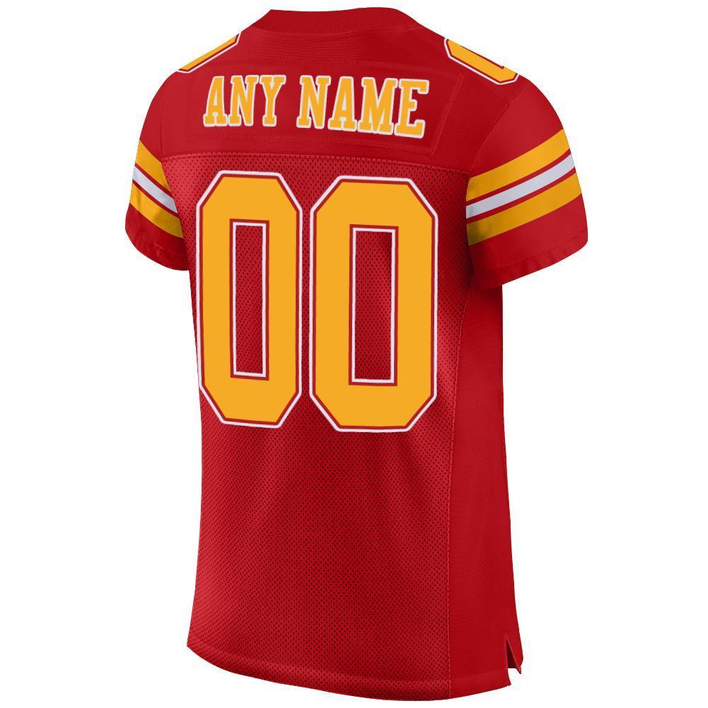 Custom Red Gold-White Mesh Authentic Football Jersey - Sky-Custom