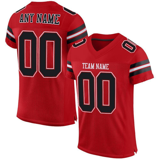 Custom Red Black-White Mesh Authentic Football Jersey - Sky-Custom