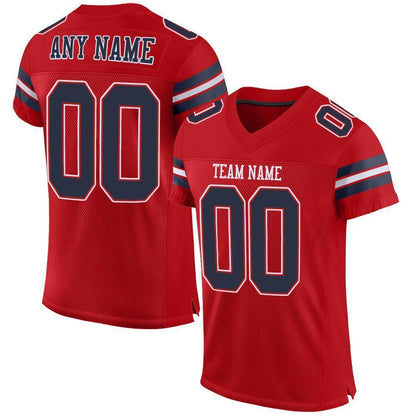 Custom Red Navy-White Mesh Authentic Football Jersey - Sky-Custom