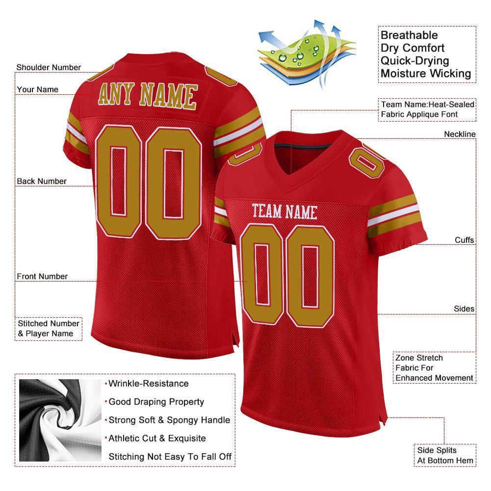 Custom Red Old Gold-White Mesh Authentic Football Jersey - Sky-Custom