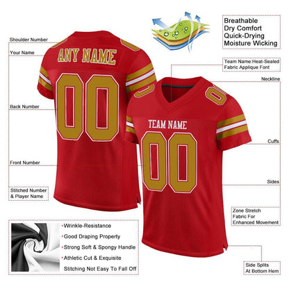 Custom Red Old Gold-White Mesh Authentic Football Jersey - Sky-Custom