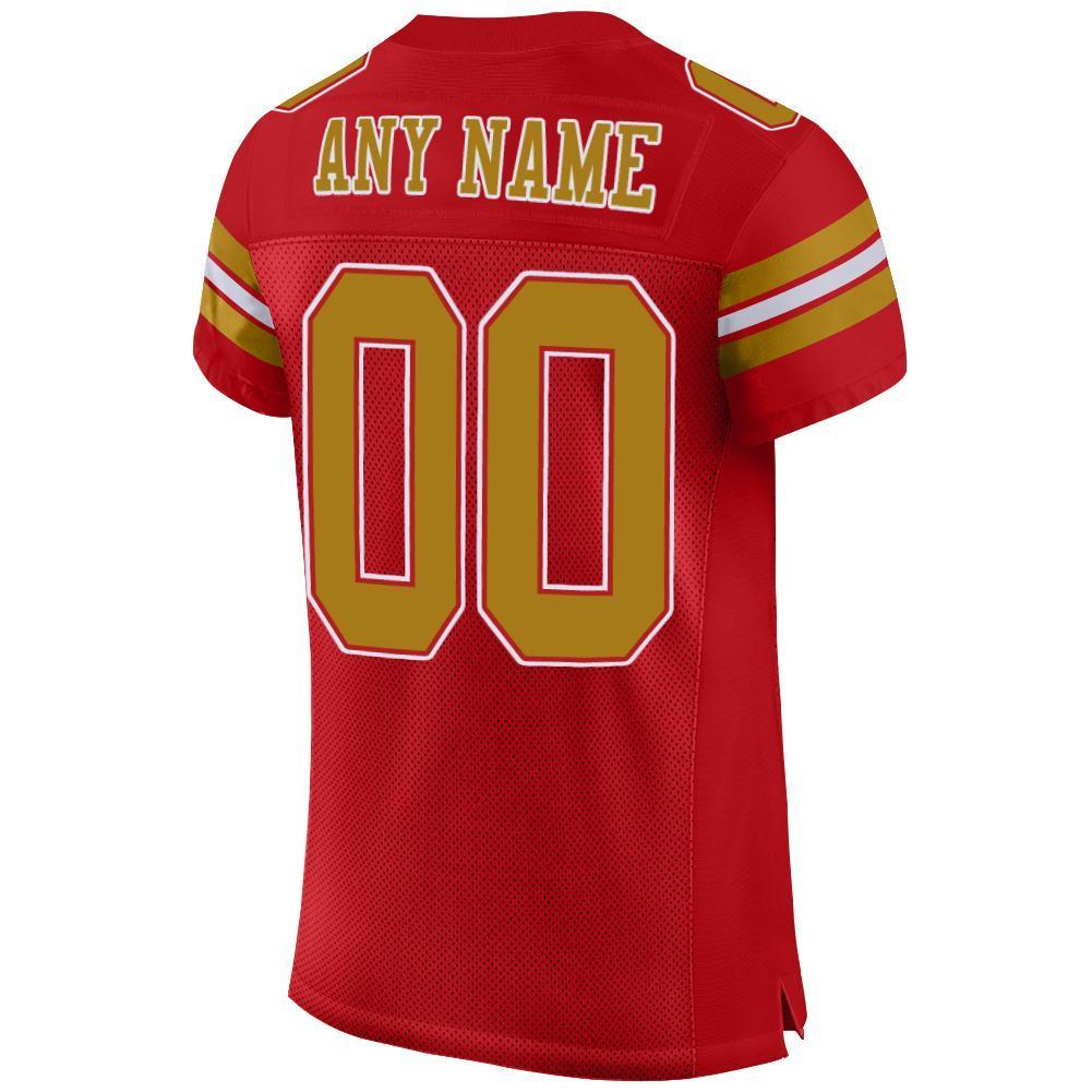 Custom Red Old Gold-White Mesh Authentic Football Jersey - Sky-Custom