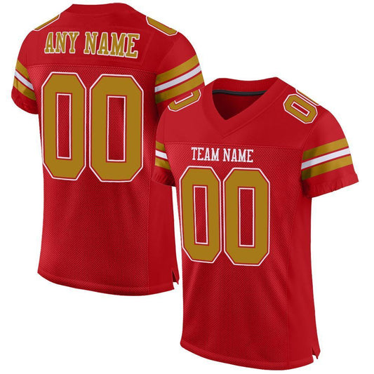 Custom Red Old Gold-White Mesh Authentic Football Jersey - Sky-Custom