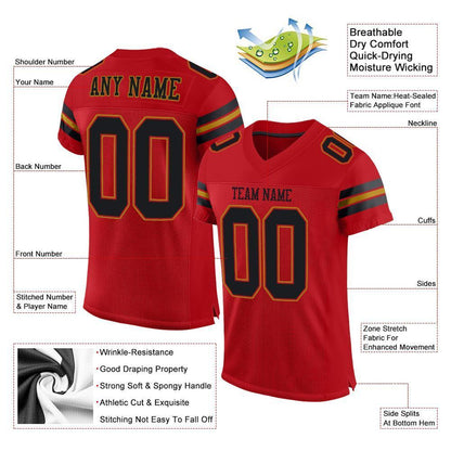 Custom Red Black-Old Gold Mesh Authentic Football Jersey - Sky-Custom