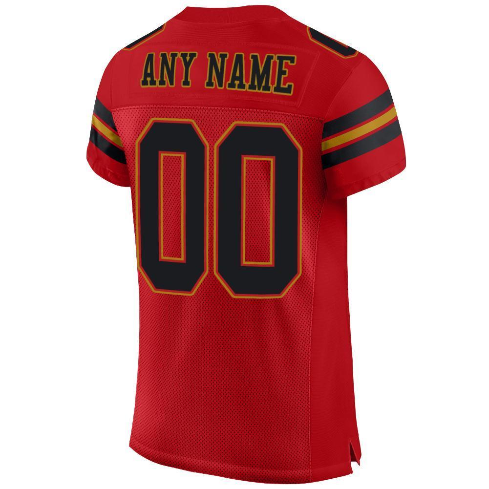 Custom Red Black-Old Gold Mesh Authentic Football Jersey - Sky-Custom