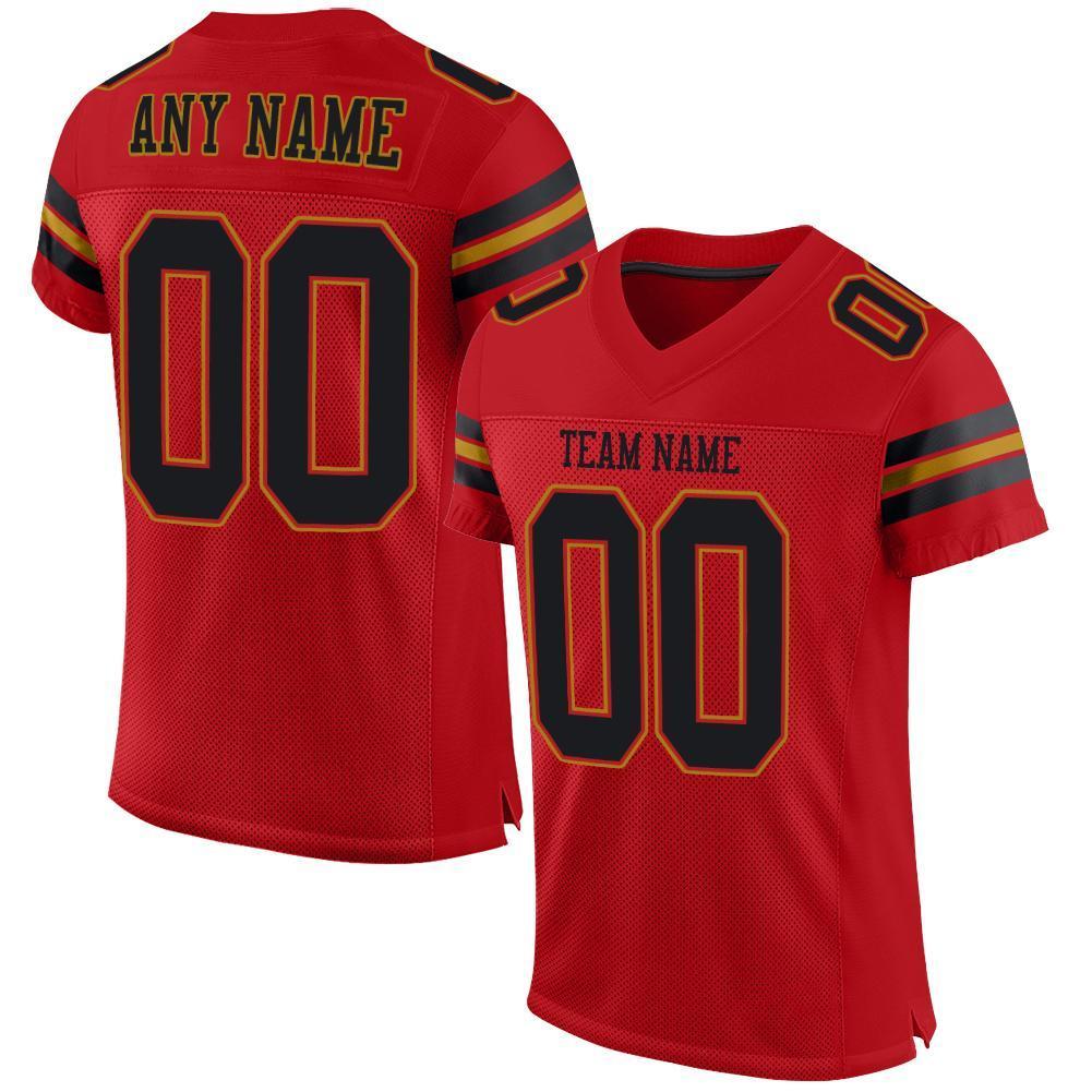 Custom Red Black-Old Gold Mesh Authentic Football Jersey - Sky-Custom