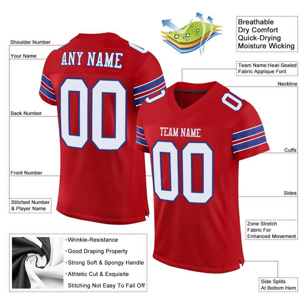 Custom Red White-Royal Mesh Authentic Football Jersey - Sky-Custom