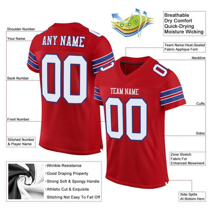 Custom Red White-Royal Mesh Authentic Football Jersey - Sky-Custom