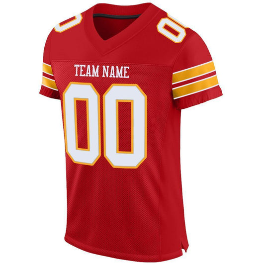 Custom Red White-Gold Mesh Authentic Football Jersey - Sky-Custom