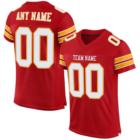 Custom Red White-Gold Mesh Authentic Football Jersey - Sky-Custom