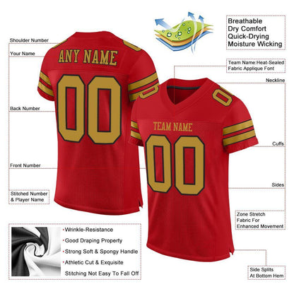 Custom Red Old Gold-Black Mesh Authentic Football Jersey - Sky-Custom