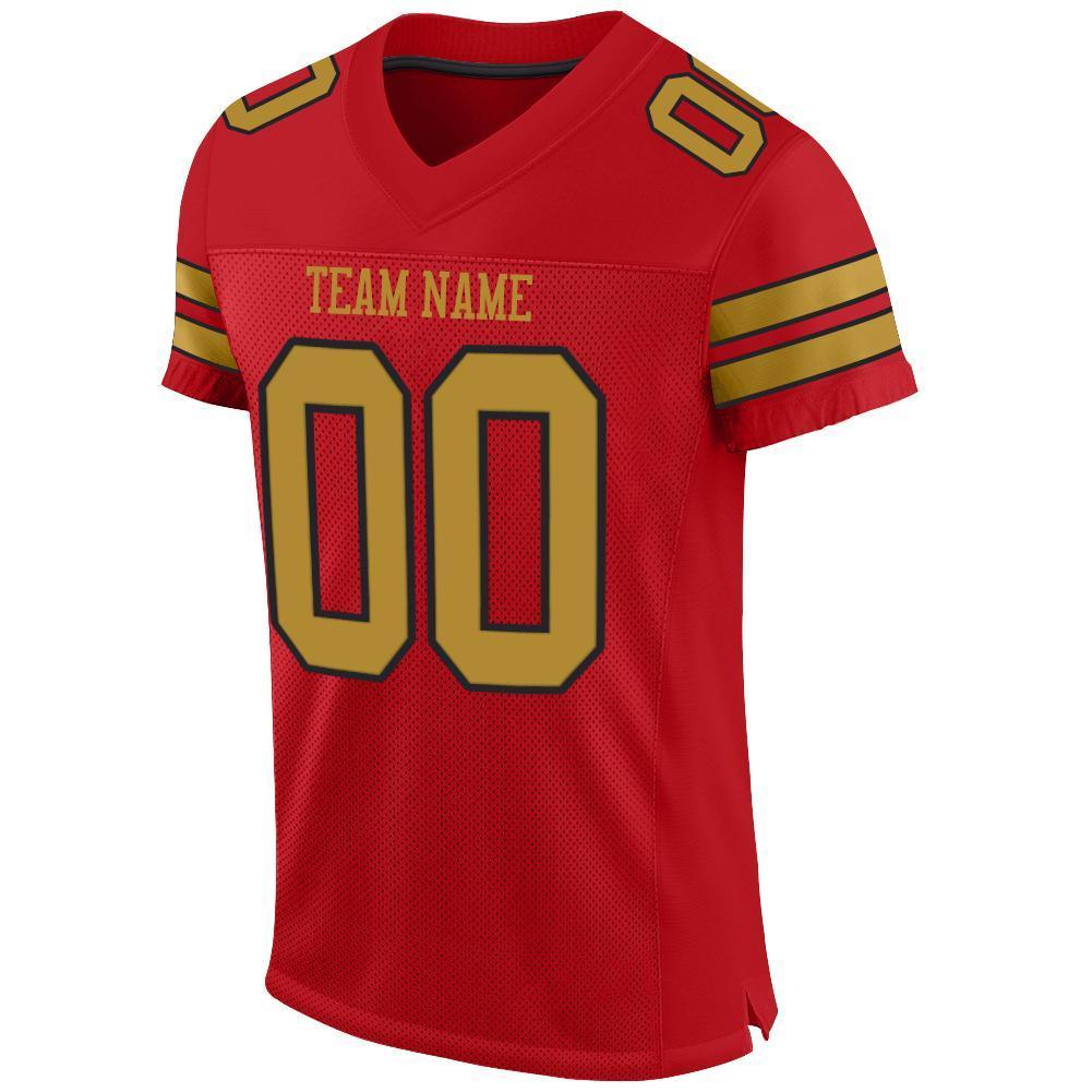 Custom Red Old Gold-Black Mesh Authentic Football Jersey - Sky-Custom