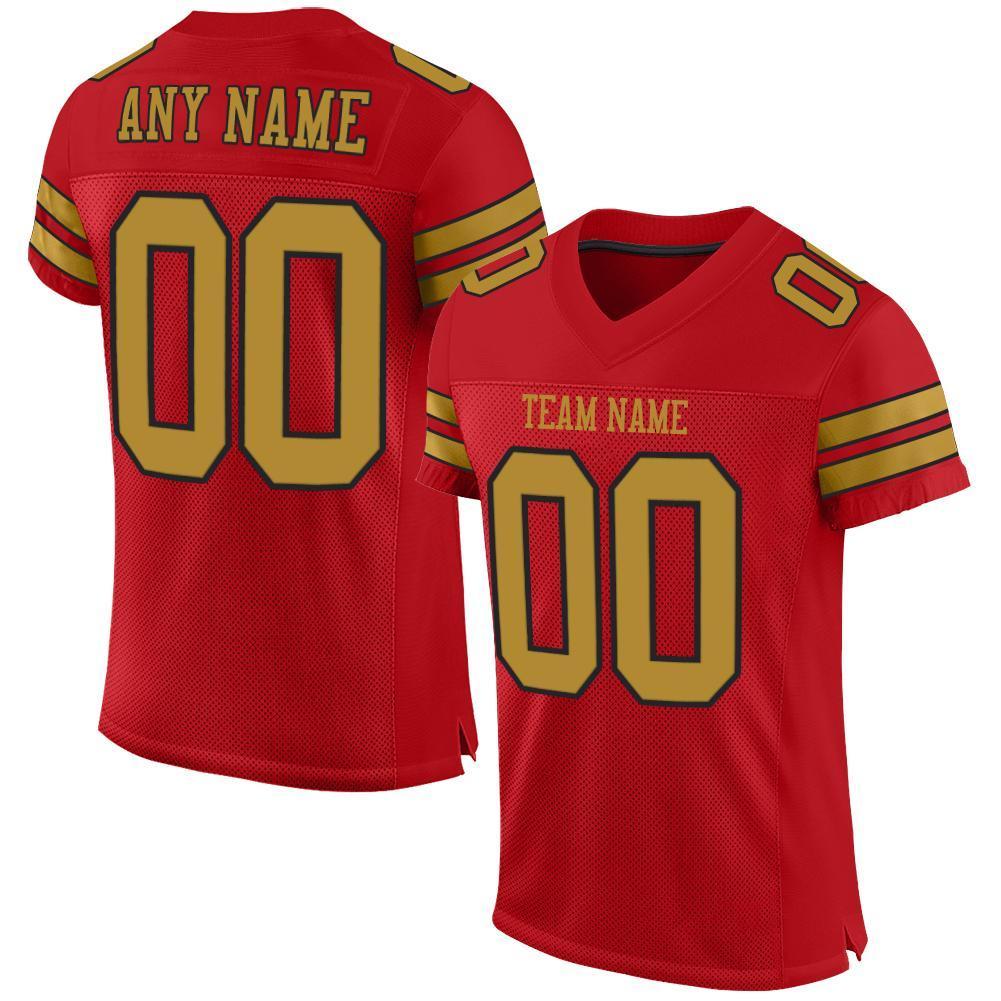 Custom Red Old Gold-Black Mesh Authentic Football Jersey - Sky-Custom