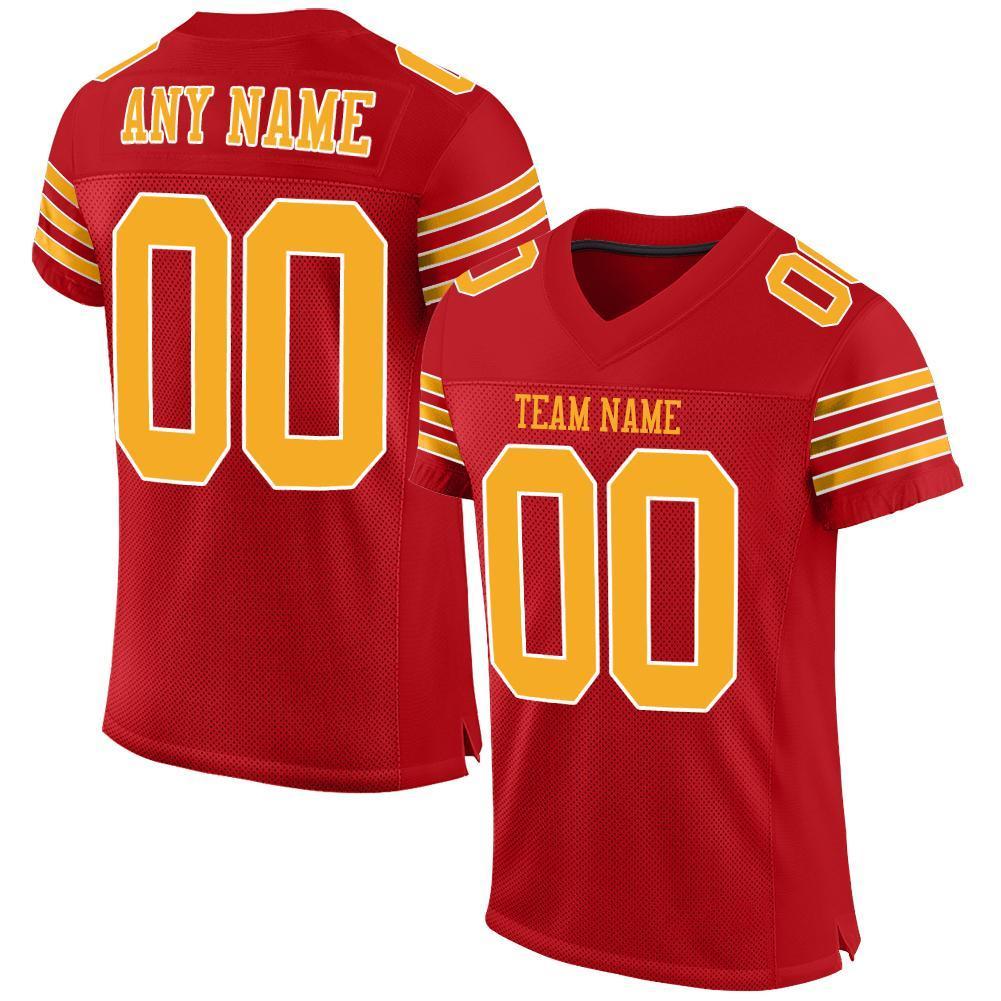 Custom Red Gold-White Mesh Authentic Football Jersey - Sky-Custom