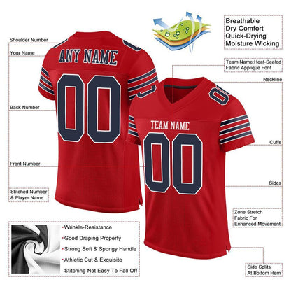 Custom Red Navy-White Mesh Authentic Football Jersey - Sky-Custom