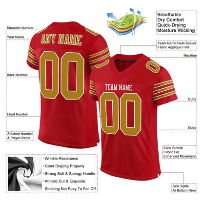 Custom Red Old Gold-White Mesh Authentic Football Jersey - Sky-Custom