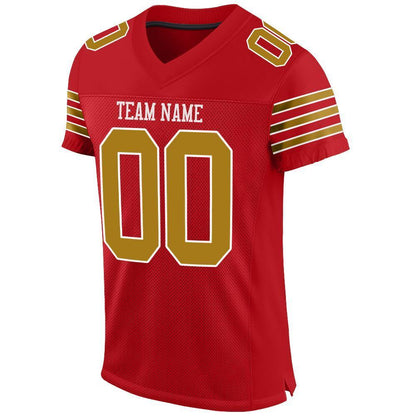 Custom Red Old Gold-White Mesh Authentic Football Jersey - Sky-Custom