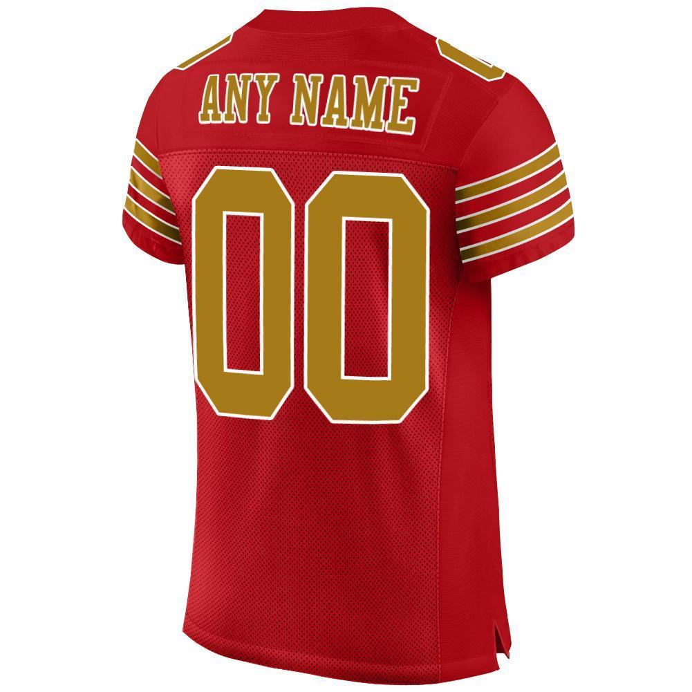Custom Red Old Gold-White Mesh Authentic Football Jersey - Sky-Custom