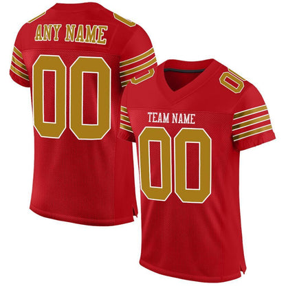 Custom Red Old Gold-White Mesh Authentic Football Jersey - Sky-Custom