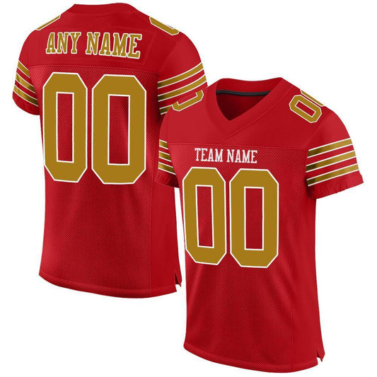 Custom Red Old Gold-White Mesh Authentic Football Jersey - Sky-Custom
