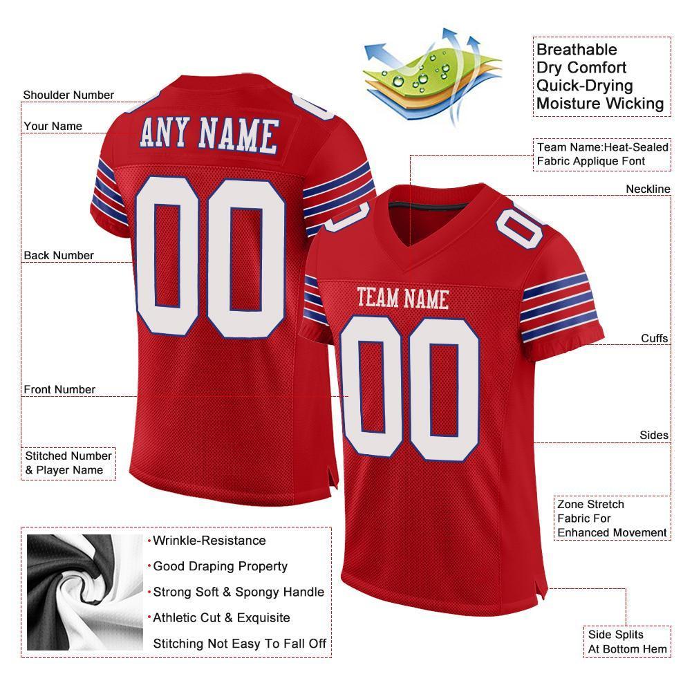 Custom Red White-Royal Mesh Authentic Football Jersey - Sky-Custom