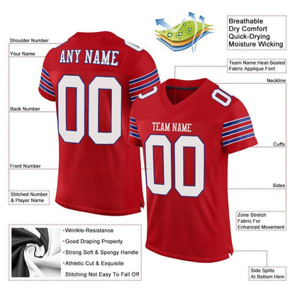 Custom Red White-Royal Mesh Authentic Football Jersey - Sky-Custom