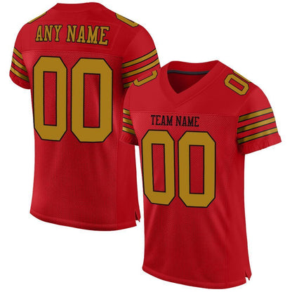 Custom Red Old Gold-Black Mesh Authentic Football Jersey - Sky-Custom