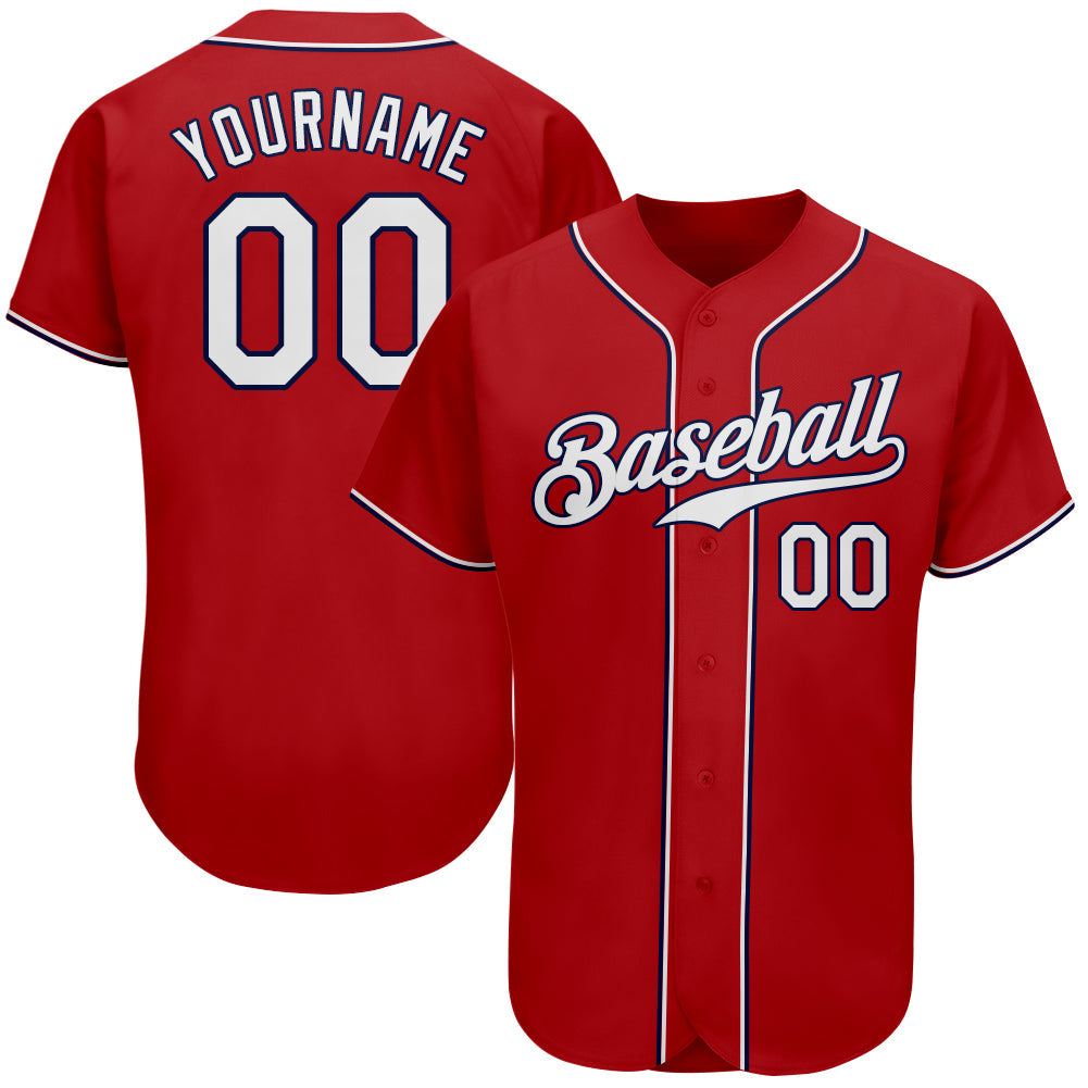 Custom Red White-Navy Authentic Baseball Jersey - Sky-Custom