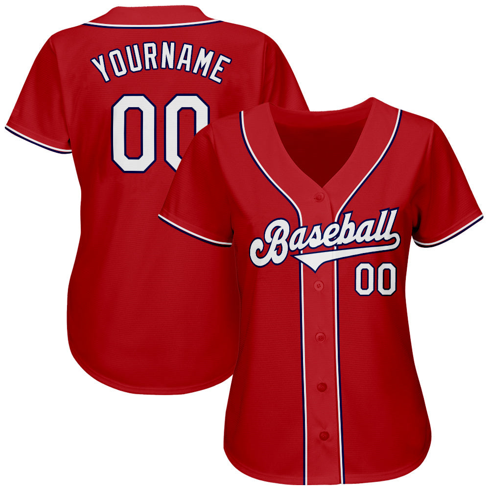 Custom Red White-Navy Authentic Baseball Jersey - Sky-Custom