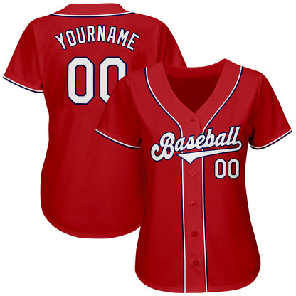 Custom Red White-Navy Authentic Baseball Jersey - Sky-Custom