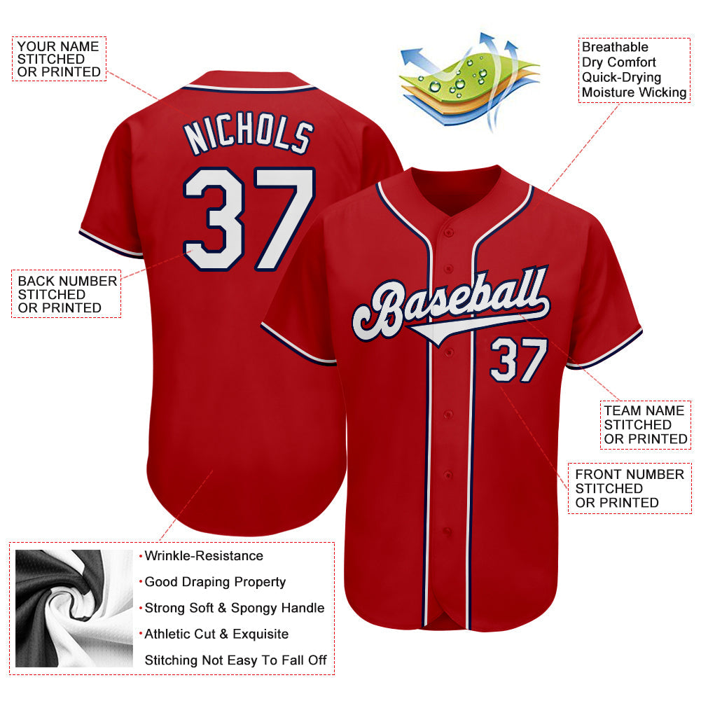 Custom Red White-Navy Authentic Baseball Jersey - Sky-Custom