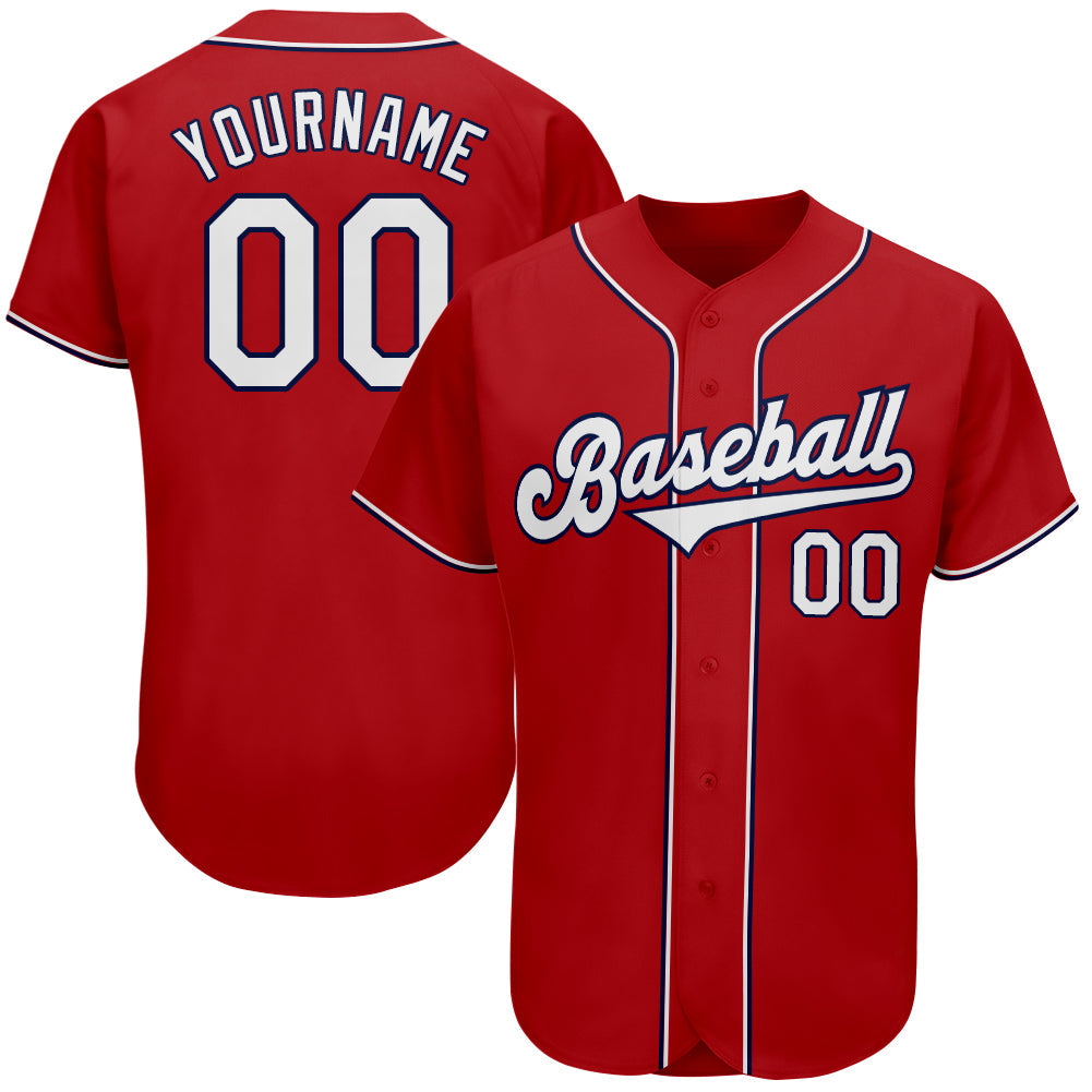 Custom Red White-Navy Authentic Baseball Jersey - Sky-Custom