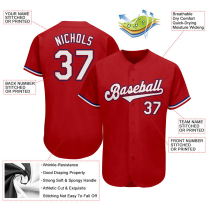 Custom Red White-Royal Authentic Baseball Jersey - Sky-Custom