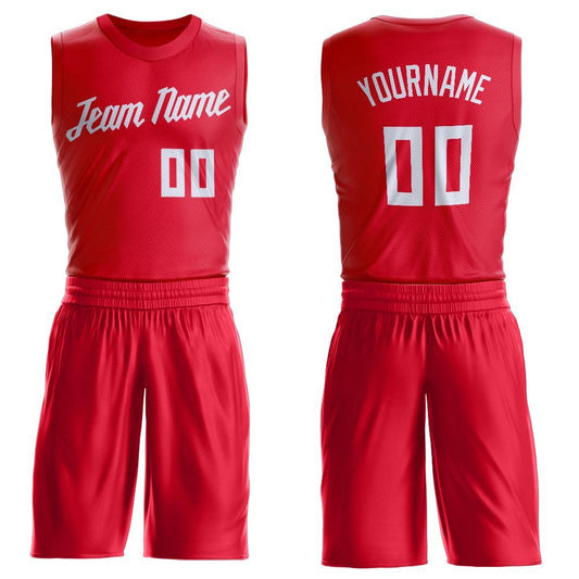 Custom Red White Round Neck Suit Basketball Jersey - Sky-Custom