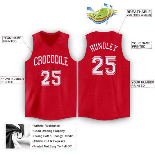 Custom Red White V-Neck Basketball Jersey - Sky-Custom