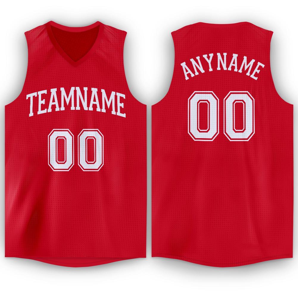 Custom Red White V-Neck Basketball Jersey - Sky-Custom