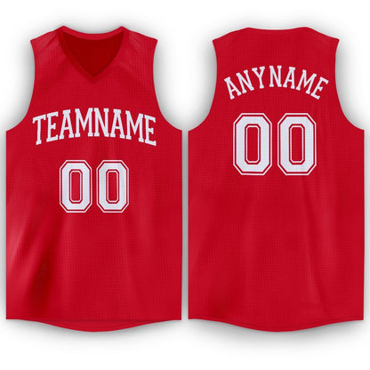 Custom Red White V-Neck Basketball Jersey - Sky-Custom