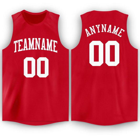 Custom Red White Round Neck Basketball Jersey - Sky-Custom