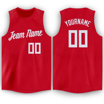 Custom Red White Round Neck Basketball Jersey - Sky-Custom