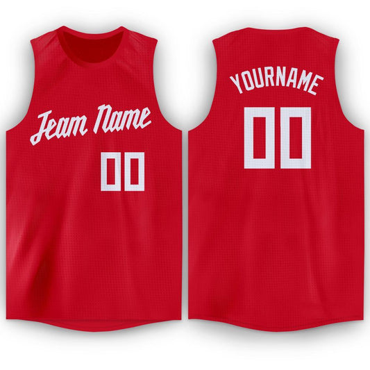 Custom Red White Round Neck Basketball Jersey - Sky-Custom