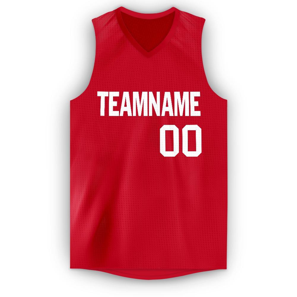 Custom Red White V-Neck Basketball Jersey - Sky-Custom
