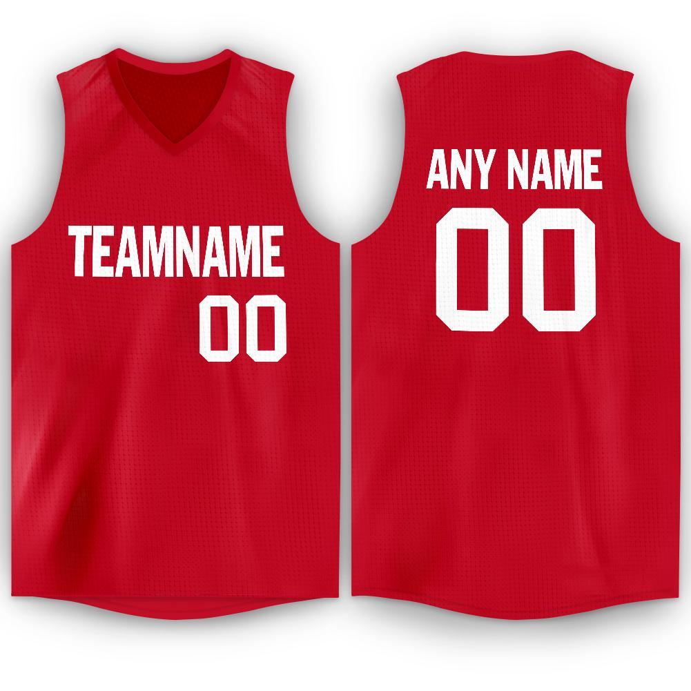 Custom Red White V-Neck Basketball Jersey - Sky-Custom