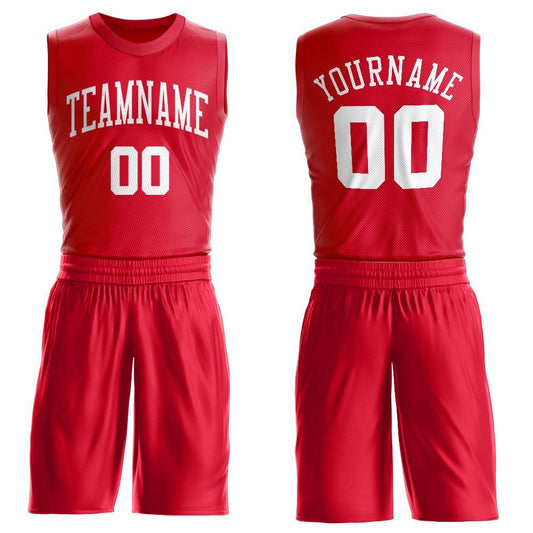 Custom Red White Round Neck Suit Basketball Jersey - Sky-Custom