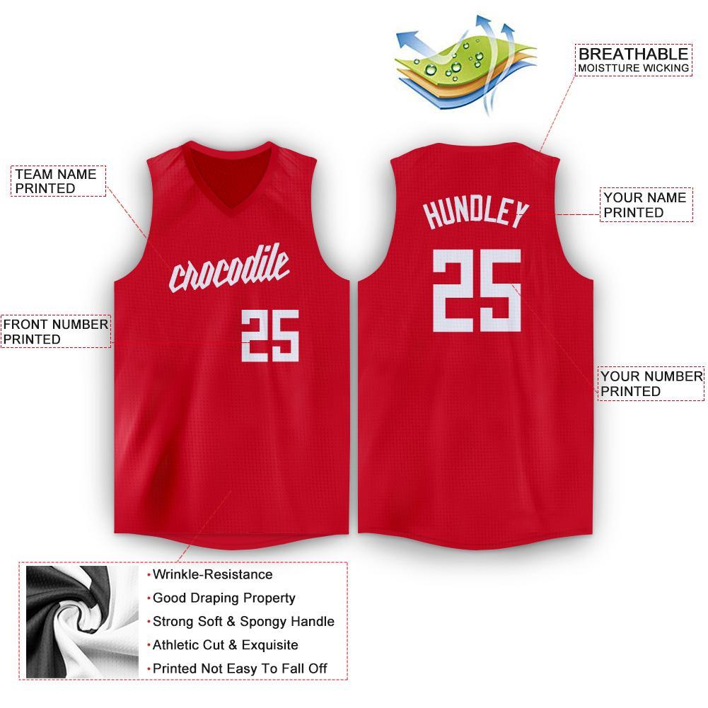 Custom Red White V-Neck Basketball Jersey - Sky-Custom