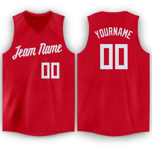 Custom Red White V-Neck Basketball Jersey - Sky-Custom