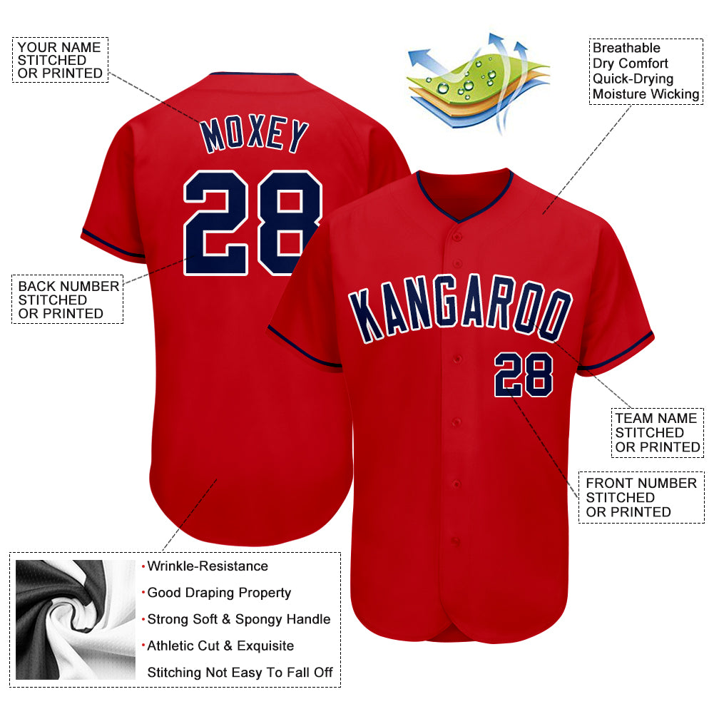 Custom Red Navy-White Authentic Baseball Jersey - Sky-Custom