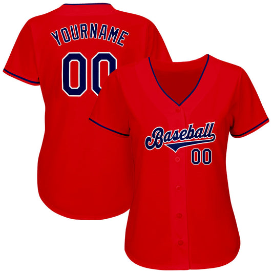 Custom Red Navy-White Authentic Baseball Jersey - Sky-Custom