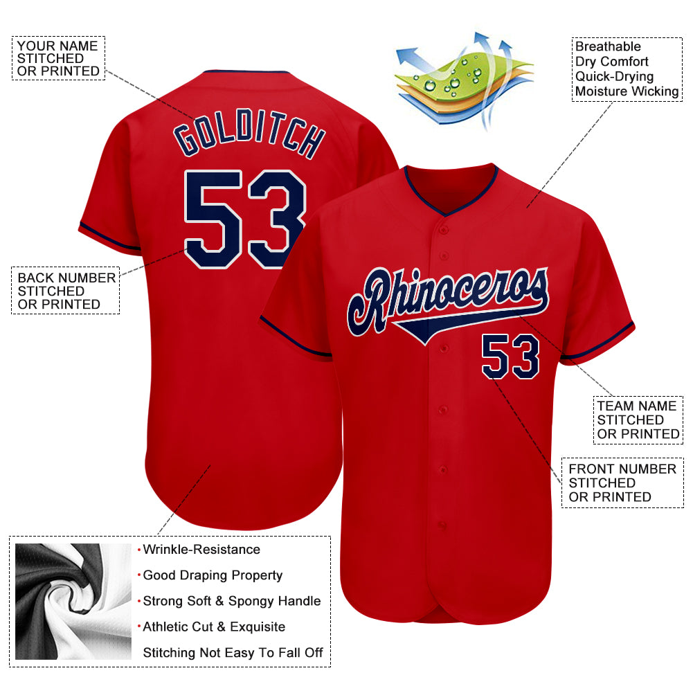Custom Red Navy-White Authentic Baseball Jersey - Sky-Custom